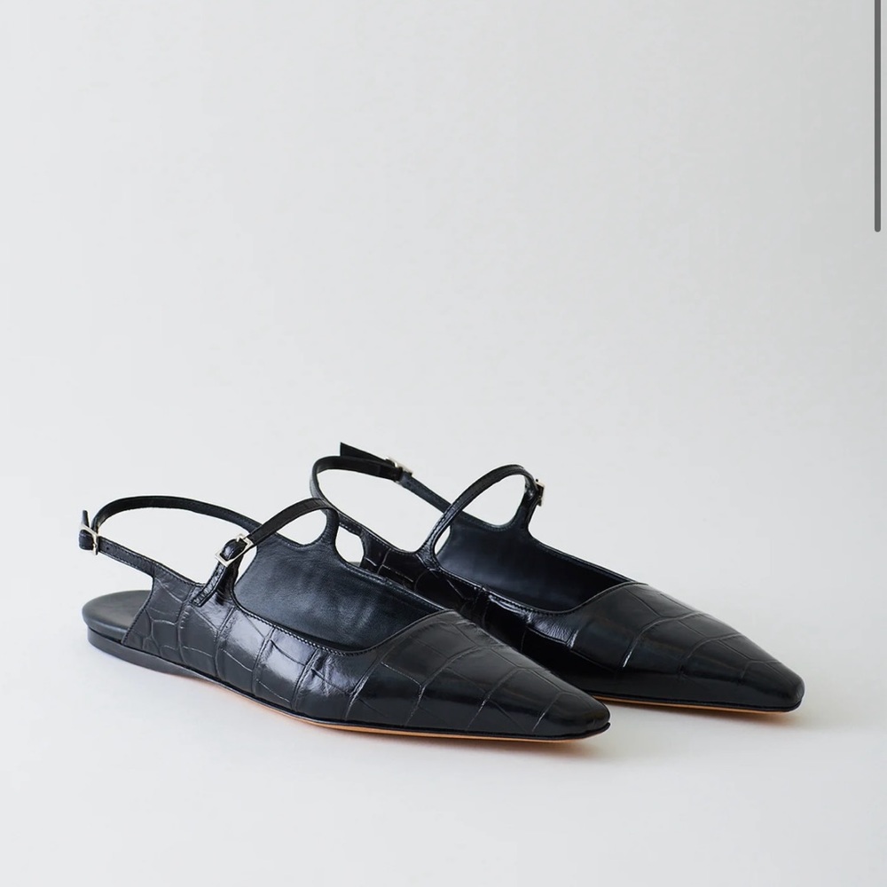 NWT Tibi Croc Print Rudy Flat in Black